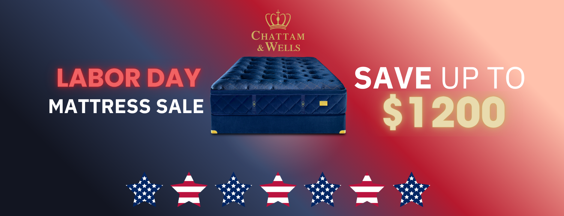 Promotional banner for Chattam & Wells mattress sale with Labor Day text and mattress image.